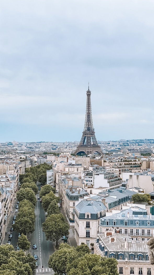 Vue depuis le sommet de l'Arc de Triomphe de Paris