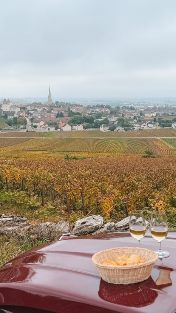 Dégustation de vins de Bourgogne lors d'une balade en 2CV dans les vignes autour de Beaune