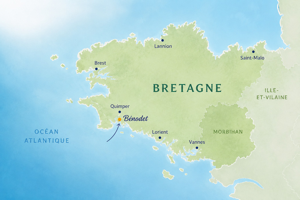 Carte de la Bretagne pour situer Bénodet dans le Finistère sud