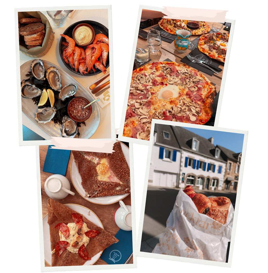 montage photo de bonnes adresses restaurant pour manger à Bénodet dans le Finistère sud en Bretagne