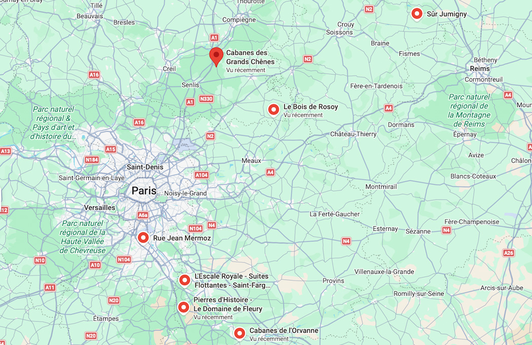 Carte map logements insolites autour de paris