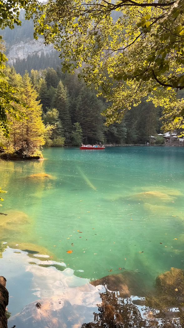 Lac Blausee aux eaux turquoise dans l'Oberland bernois