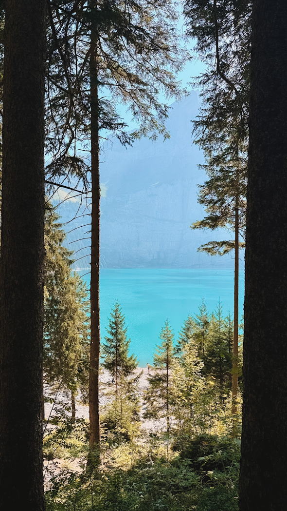 Vue sur le lac d'Oeschinen depuis le sentier